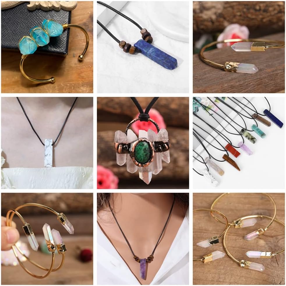 Natural Crystal Stone, Natural Quartzs Crystal Stick Point Beads Natural Stone Top Drilled Stick Beads for Jewelry Making(Black Agate,About 15 inch)