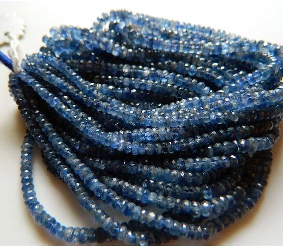 BEADS GEMSTONE 5 Strand Natural Blue Kyanite Beads, Faceted Rondelle Beads, Faceted Kyanite, 3mm to 6mm Each, 17 Inches Code-HIGH-16875