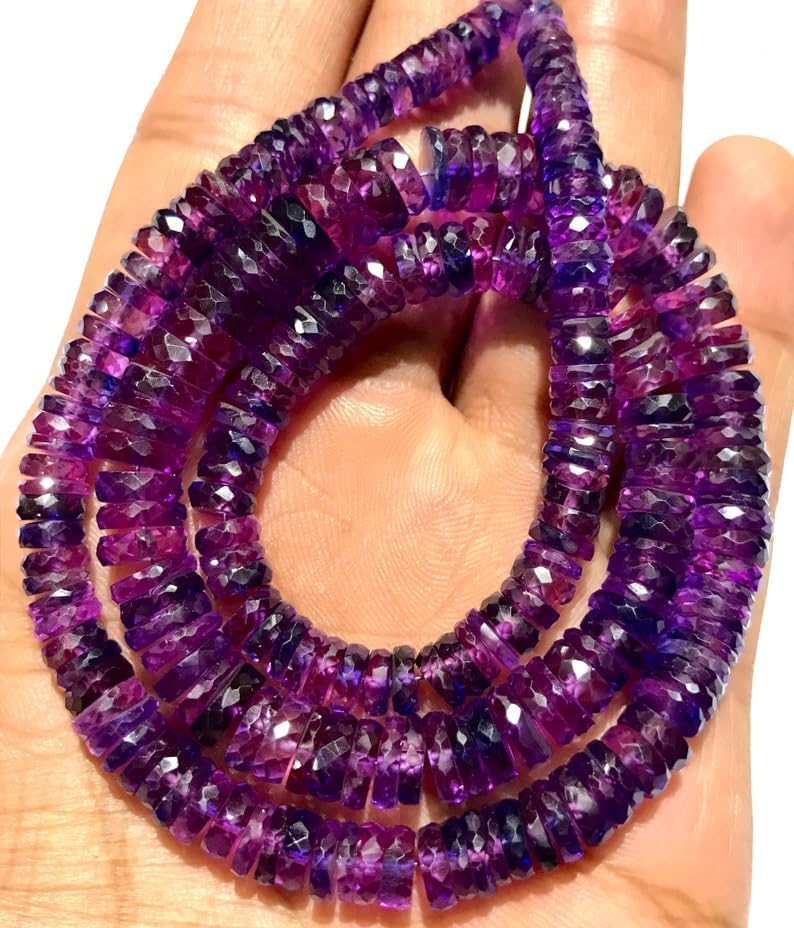 Natural Purple Sapphire tyre facated Beads 5.5-8.5 MM 19 inch Long String Jewelry Making Gemstone Beads for Necklace Bracelet
