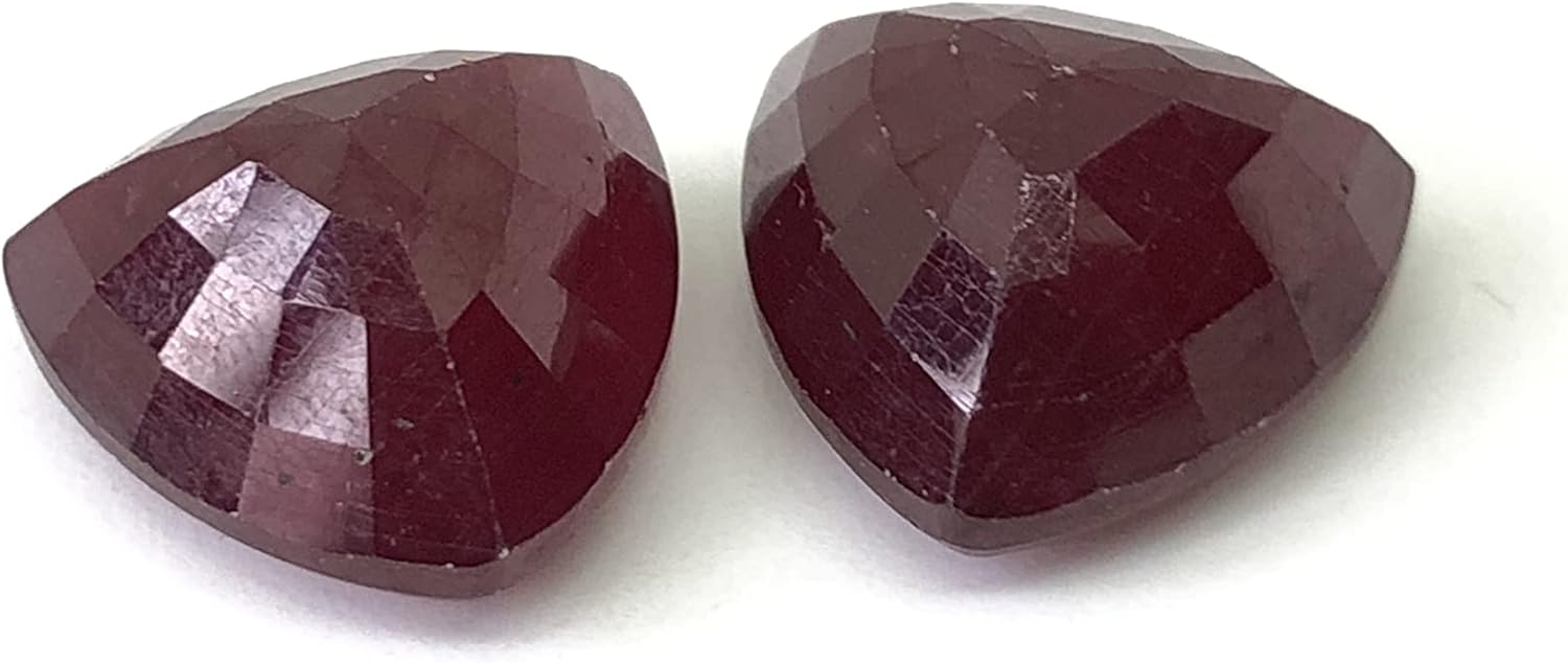 17.52 Ct Pair Deep Red Ruby Trillion Shape Size 12 mm Cut Faceted Attractive High Quality Loose Gemstone Best For Making Pendant, Earring Jewelry - Give Jewelry Luxury Look