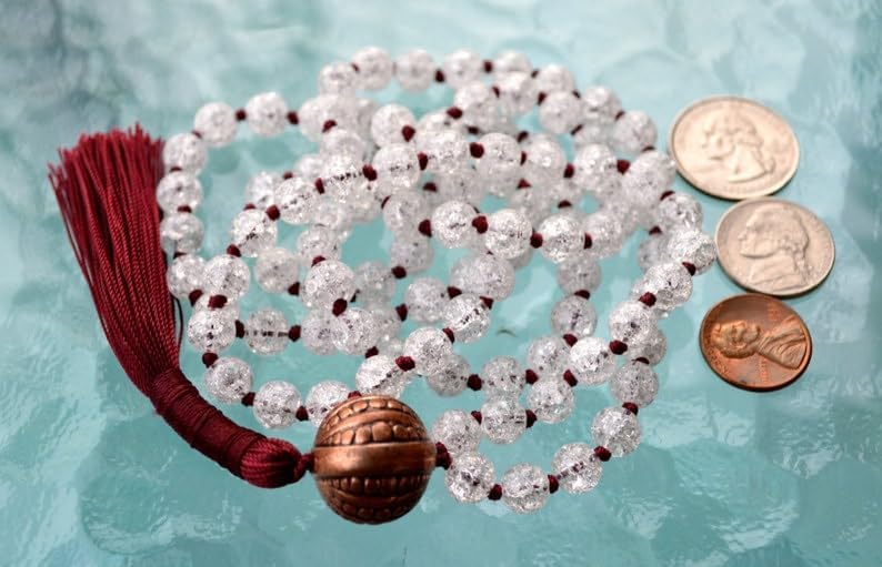 Natural Himalayan Crackle Quartz 6mm 108 Mala Beads, Spiritual, Meditation Beads, Reiki, Japa Mala, Buddhist Prayer Beads, Yoga Bracelet, healing beads LKMALA-RRGU-1695, 34 inch