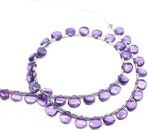 Natural Purple Amethyst Small Faceted Heart Drop Briolette Gemstone Craft Loose Beads 8 Inch Long 4mm 5mm Code-HIGH-1019