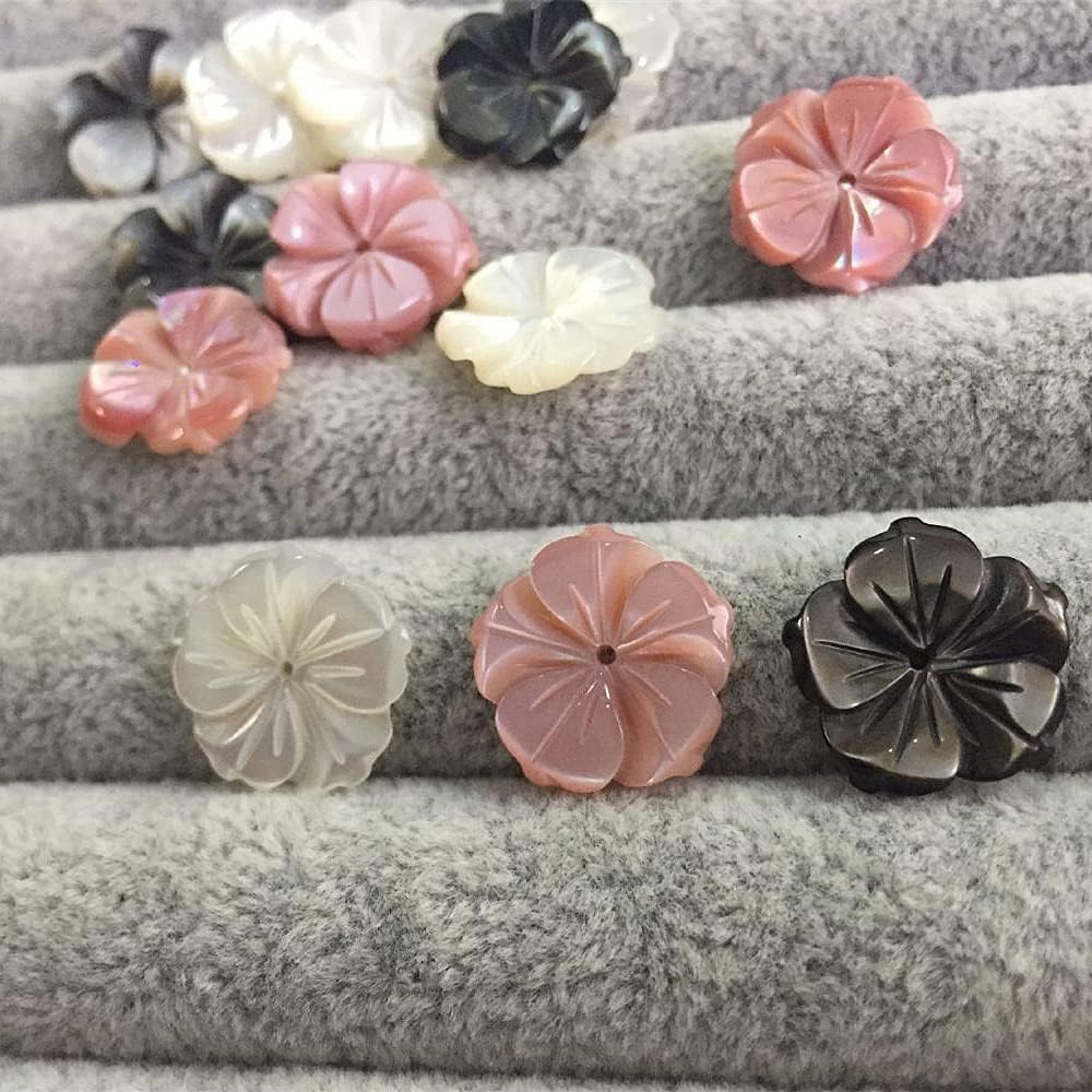 Davitu 10pcs 15mm Shell Beads Pink White Natural Mother of Pearl Shell Flower Beads Texture Curved Spacer DIY Jewelry Accessory Making - (Color: Pink as Photo, Item Diameter: 15mm)