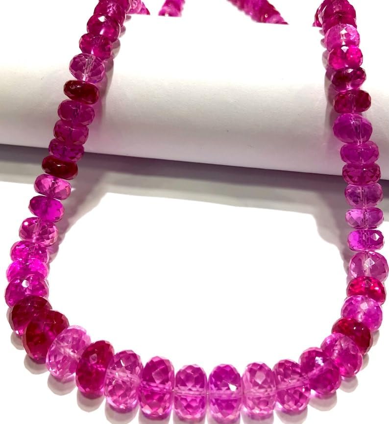 Natural Shaded Pink Sapphire roundelle facated Beads 7-11 MM 18 inch Long String Jewelry Making Gemstone Beads for Necklace Bracelet