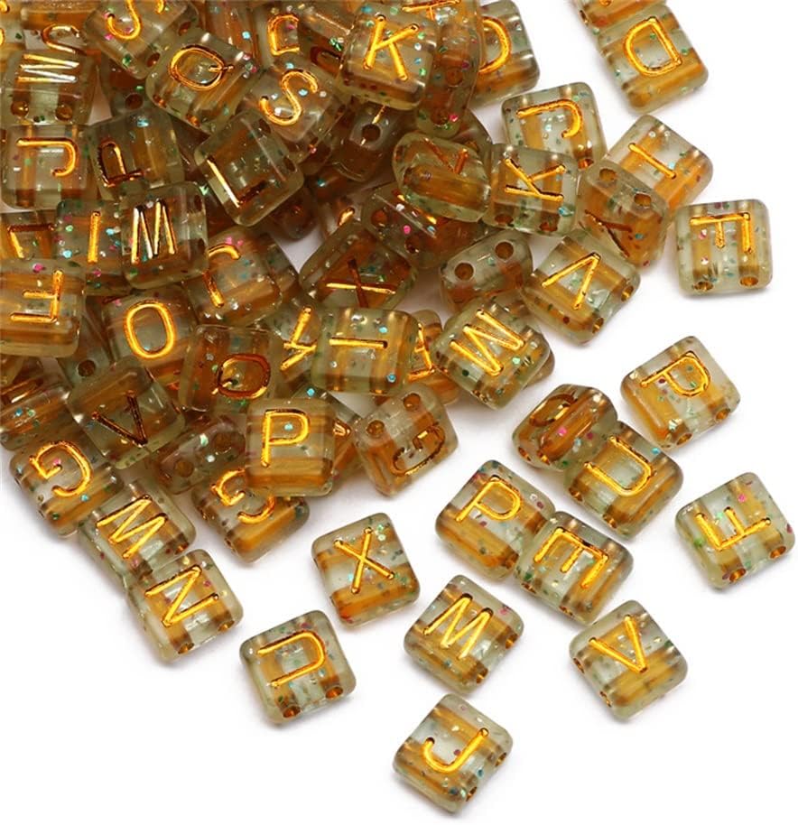 8x9mm Gold Starry Sky Mixed Letter Acrylic Beads Square Two Hole Spacer Alphabet Beads for Jewelry Making DIY Bracelet (Color : A Size : 50Pcs) (Gold 200Pcs)