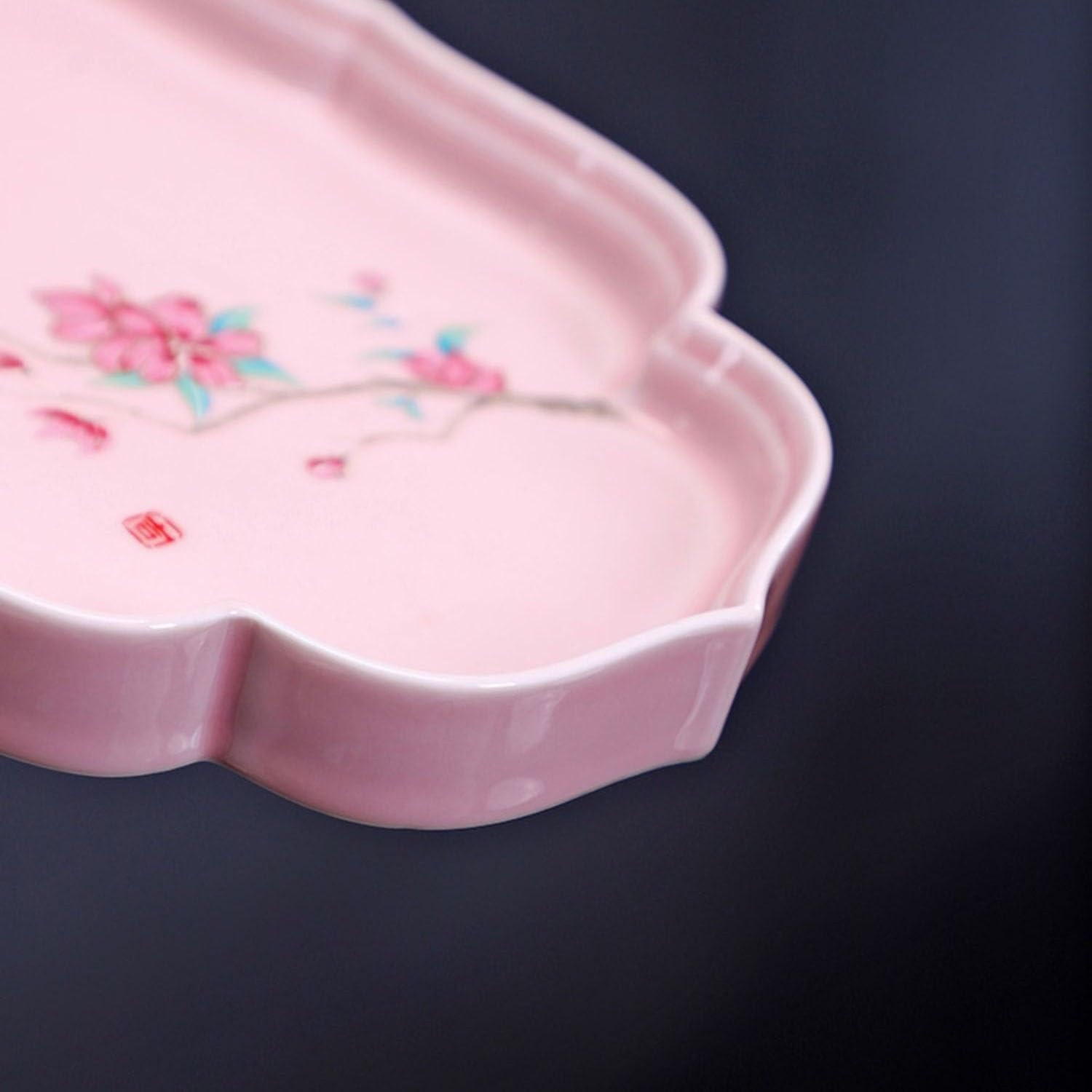 Tray Chinese Ceramic Tea Tray Dessert Tray Tea Tray Tea Tray Dry Tray Table Fruit Tray Fruit Tray Dinner Plate Snack Plate Dish Serving Trays(Cyan,B)