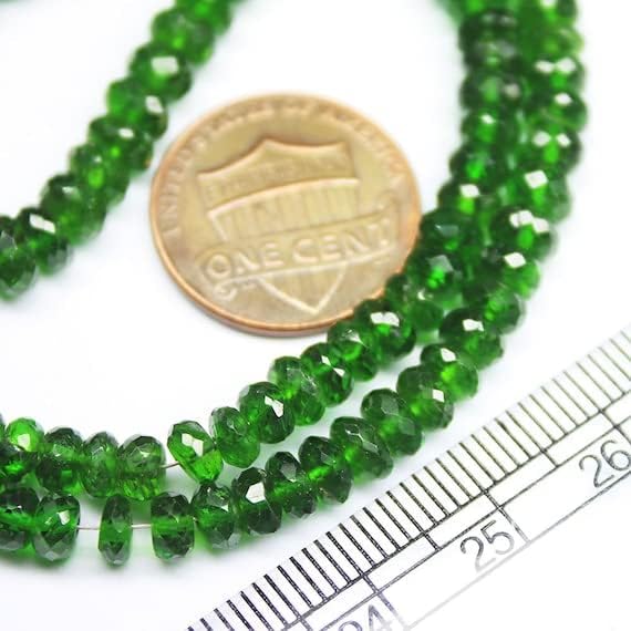 BEADS GEMSTONE Chrome Green Diopside Faceted Loose Rondelle Gemstone Craft Beads Strand 16 Inch Long 6mm 4mm Code-HIGH-20682