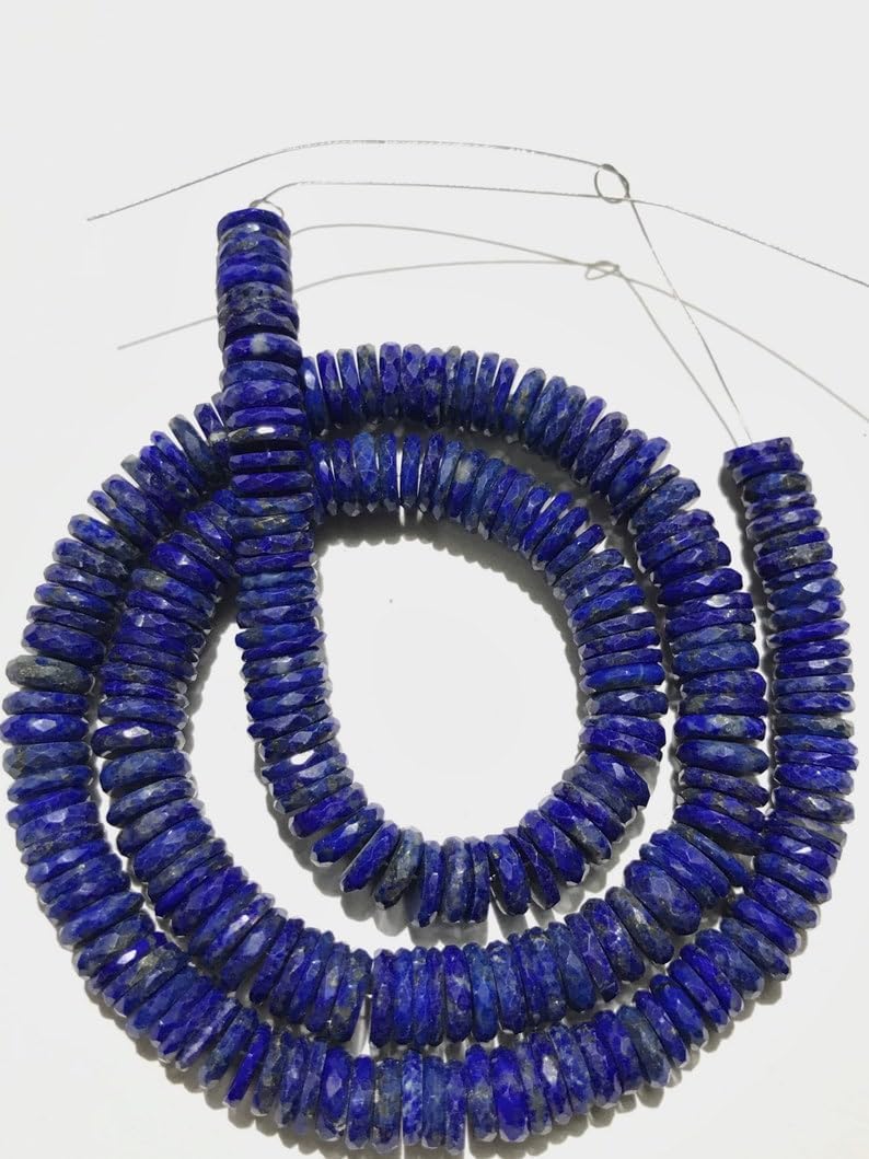 Natural Lapis Lazuli Wheel Faceted Beads 7x8mm 17 inch Long String Jewelry Making Gemstone Beads for Necklace Bracelet