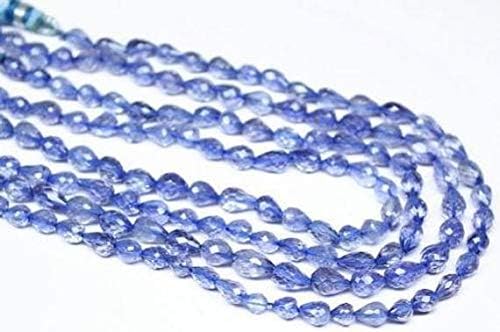 LOVEKUSH LKBEADS Water Sapphire Blue Iolite Faceted Tear Drop Briolette Gemstone Loose Craft Beads Strand 8 Inch Long 5mm 6mm Code-HIGH-1298