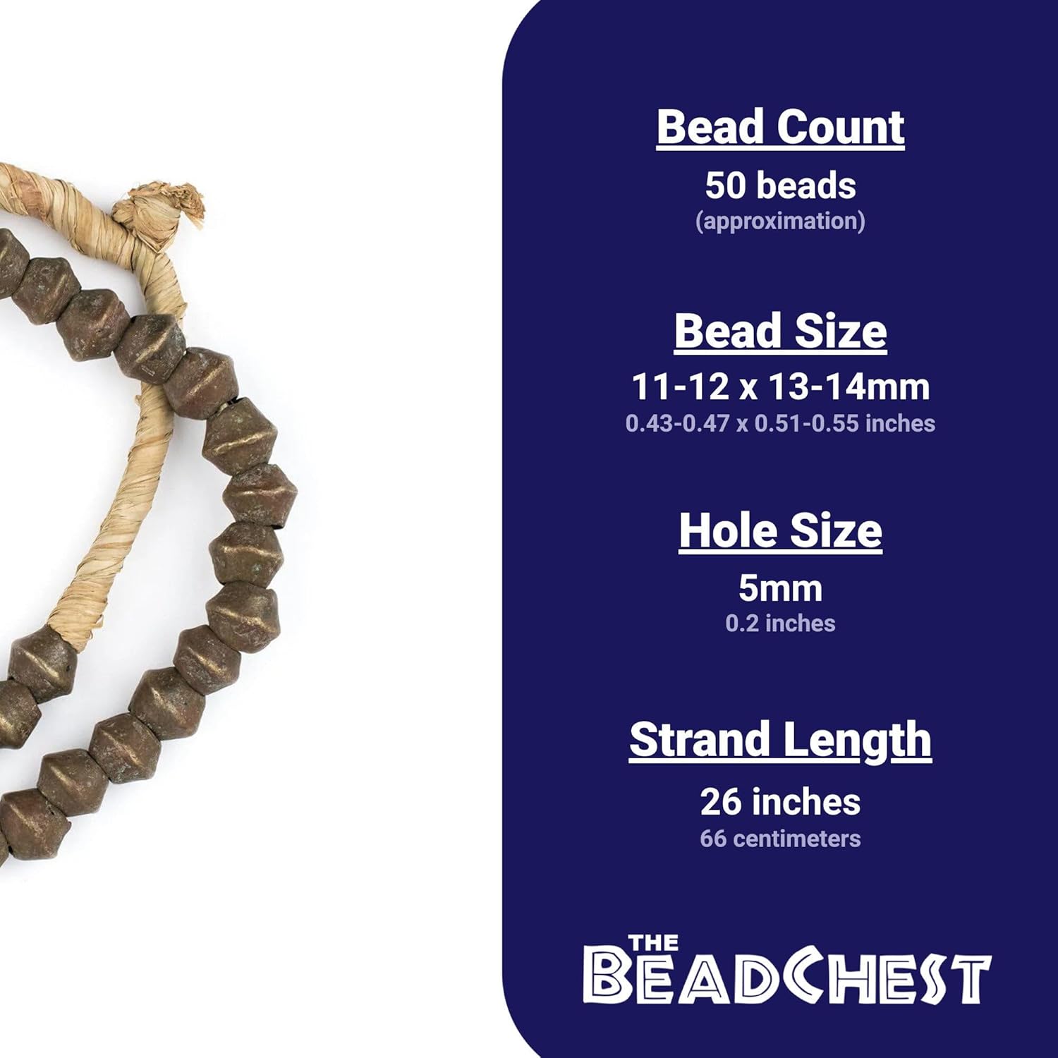 The Bead Chest Antique Cameroon Brass Bicone Beads 14mm African Cylinder Large Hole 26 Inch Strand Handmade