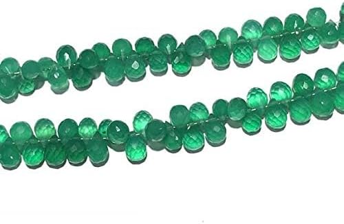 Green Onyx Faceted Teardrop Beads, Size 6 mm - 8