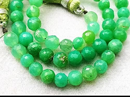 13 inch Strand of Natural gem Apple Green Chrysoprase, 8mm Round Faceted Beads for DIY Jewelry Making. | Beads_01992