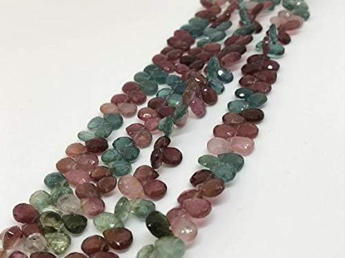 LOVEKUSH LKBEADS 7x9MM Tourmaline Faceted PearBriolettes, Tourmaline Briolettes, 8.5 Inch Strand Code-HIGH-50908