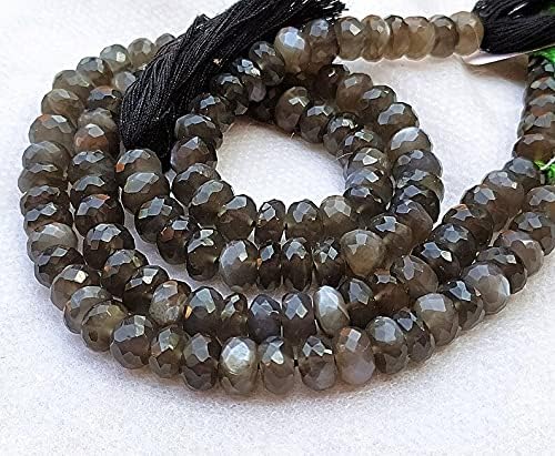 13 inch Strand of Natural gem Gray Moonstone, 7.5mm rondelle Faceted Beads for DIY Jewelry Making. | Beads_03946