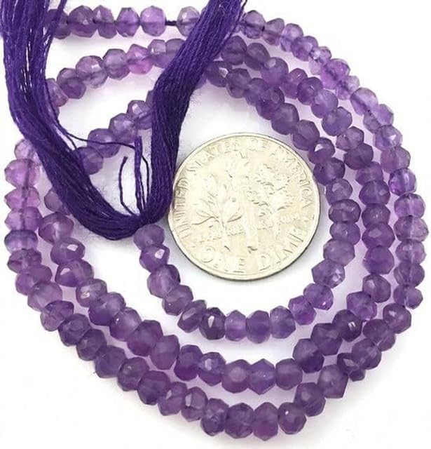 Amethyst Gemstone -Semi Precious Gemstone Bead Faceted Handcut Rondelle Bead- 3.5-4mm lot of 5 Strands Chik-STRD- 90963