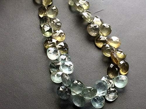 LKBEADS 1 Strand Natural Moss Aquamarine Faceted Heart Beads, Moss Aqua Necklace, 6-8mm, 4 Inch Code-HIGH-17824