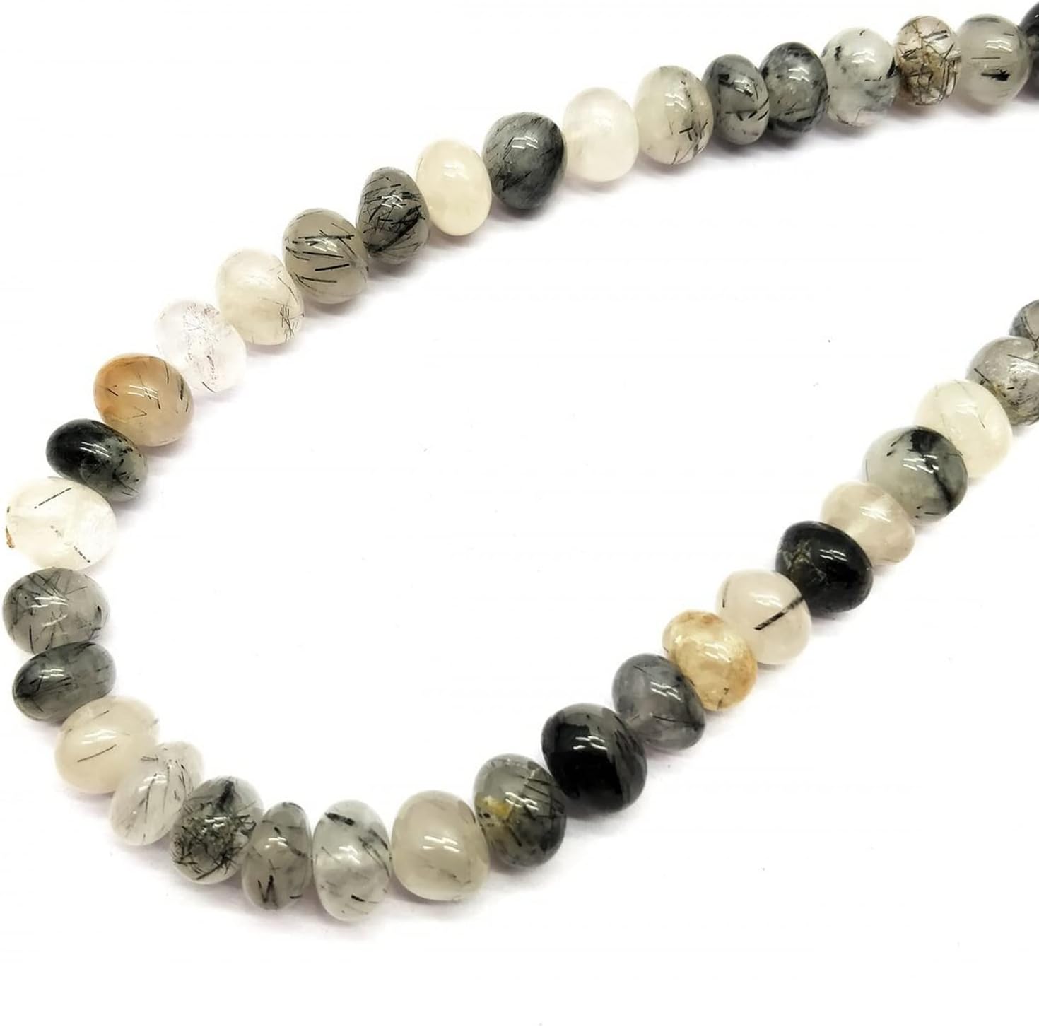 1 Strand Super Quality Natural Black Rutile Loose Beads 8-9 mm, Rondelle & Smooth 15 Inch Long for Wife, GF, Girls, Her. Exclusive by Beads_World CHIK-STNRDD-518