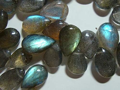 Flashing Fiery Blue Green LABRARITE Smooth Pear Briolettes - 11.5-12mm, 4 Inch Long Strand Code-HIGH-62148