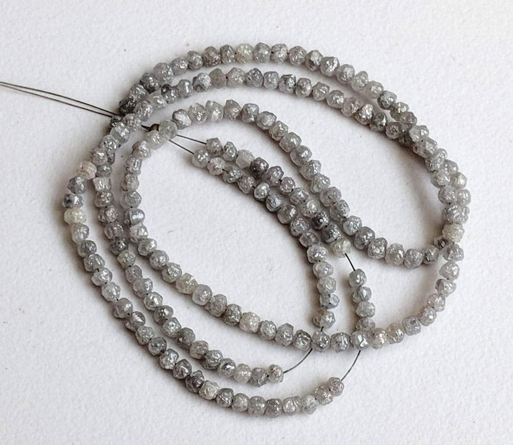 2.5-3mm Natural Round Gray Raw Diamond Beads, Rough Diamond Rondelle Beads, Gray Diamond Beads, Diamond For Jewelry (4IN To 16IN) - PPD172, 2.5-3 MM Approx.