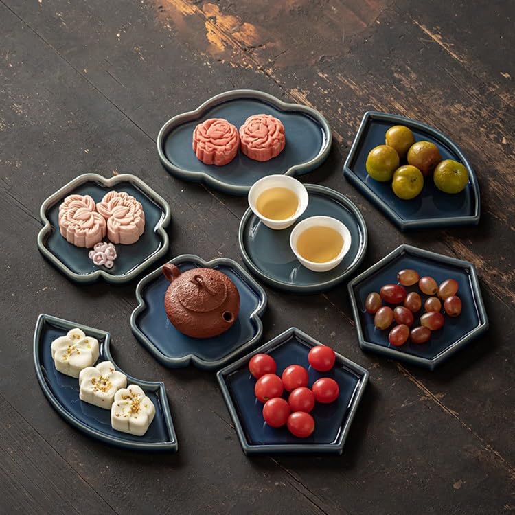 Tray Chinese Tea Snack Tray Small Exquisite Cakes Tray Wedding Dessert Table Decoration Tray Serving Trays(Gray,F)