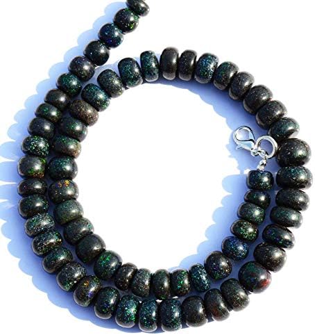 Very Rare Natural Gem Australian Matrix Black Opal Big 8 to 11MM Size Smooth Rondelle Beads 16.5 Inch Full Strand Finished Necklace Rare Gem