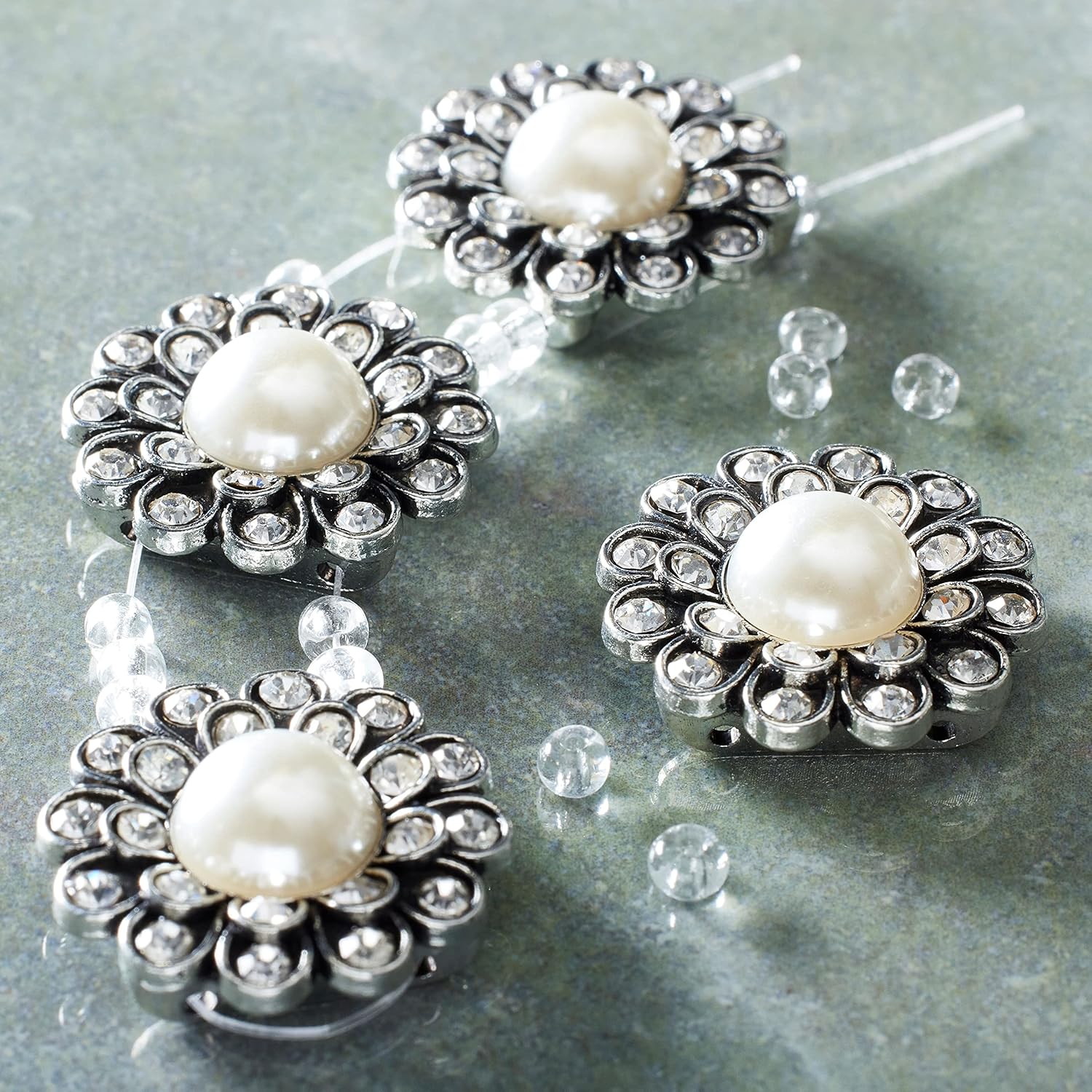 Bead Landing Silver Faux Pearl Flower Sliders, 25mm, 12 Packs: 4 ct. (48 Total)