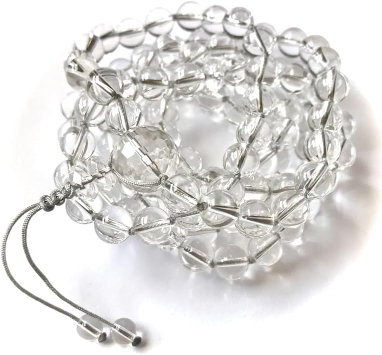 Natural Clear Quartz 8mm-12mm 108 Mala Beads, Spiritual, Meditation Beads, Reiki, Japa Mala, Buddhist Prayer Beads, Yoga Bracelet, healing beads LKMALA-RRGU-1002