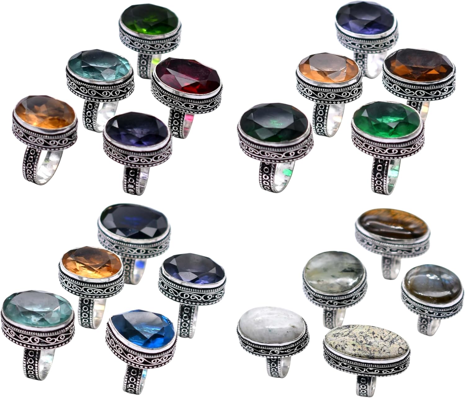 25 PCS Mix Gemstone Ethnic Handmade Ring Mix Lot US Size-5-9 R 9124 R 9124