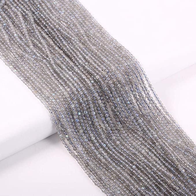 Hanumat Gems Lot of 10 Strands Natural Stone Beads Round Polished Flash Labradorite Stone Charms for Jewelry Making Bracelet Necklace 2mm Beads Strand