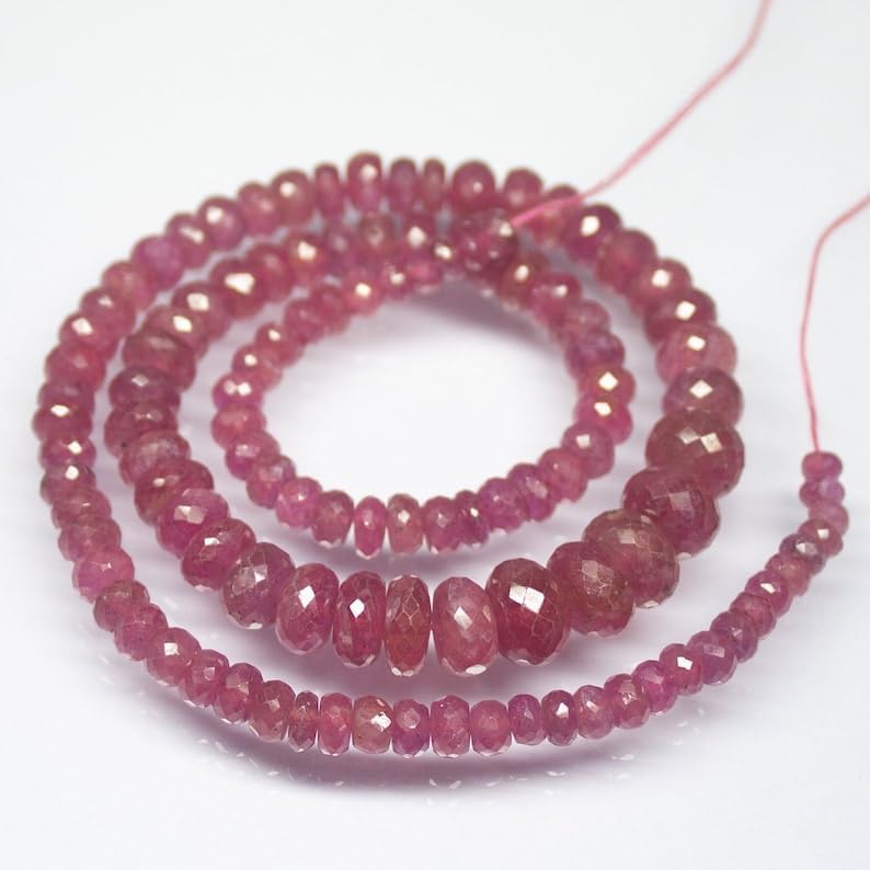 13 inch Strand of Natural gem Pink Sapphire, 5.5mm Rondelle Faceted Beads for DIY Jewelry Making. | Beads_06380, As Per Photo