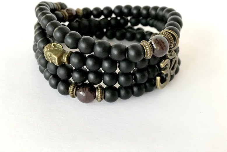 Frosted Onyx Stone Mala Beads, 108 Mala Necklace, Knotted Mala, WWG Necklace, Yoga Jewelry Meditation Beads Spiritual Jewelry Boho Jewelry, 34inch, Gemstone