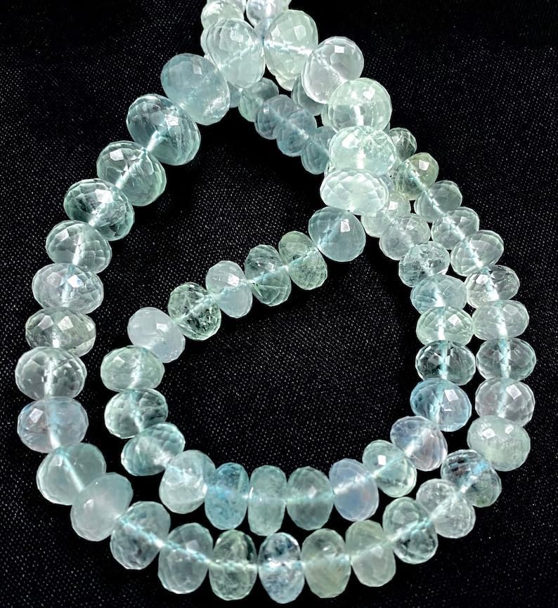 Natural Aquamarine rondelle Faceted Beads 7x10 18 inch Long String Jewelry Making Gemstone Beads for Necklace Bracelet