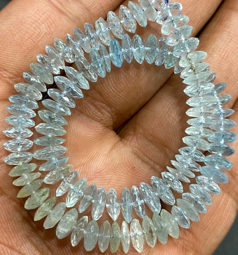 Natural AQUAMARINE RONDELE Faceted Beads 6X7 9.5MM long string jewelry making gemstone beads for necklace bracelet