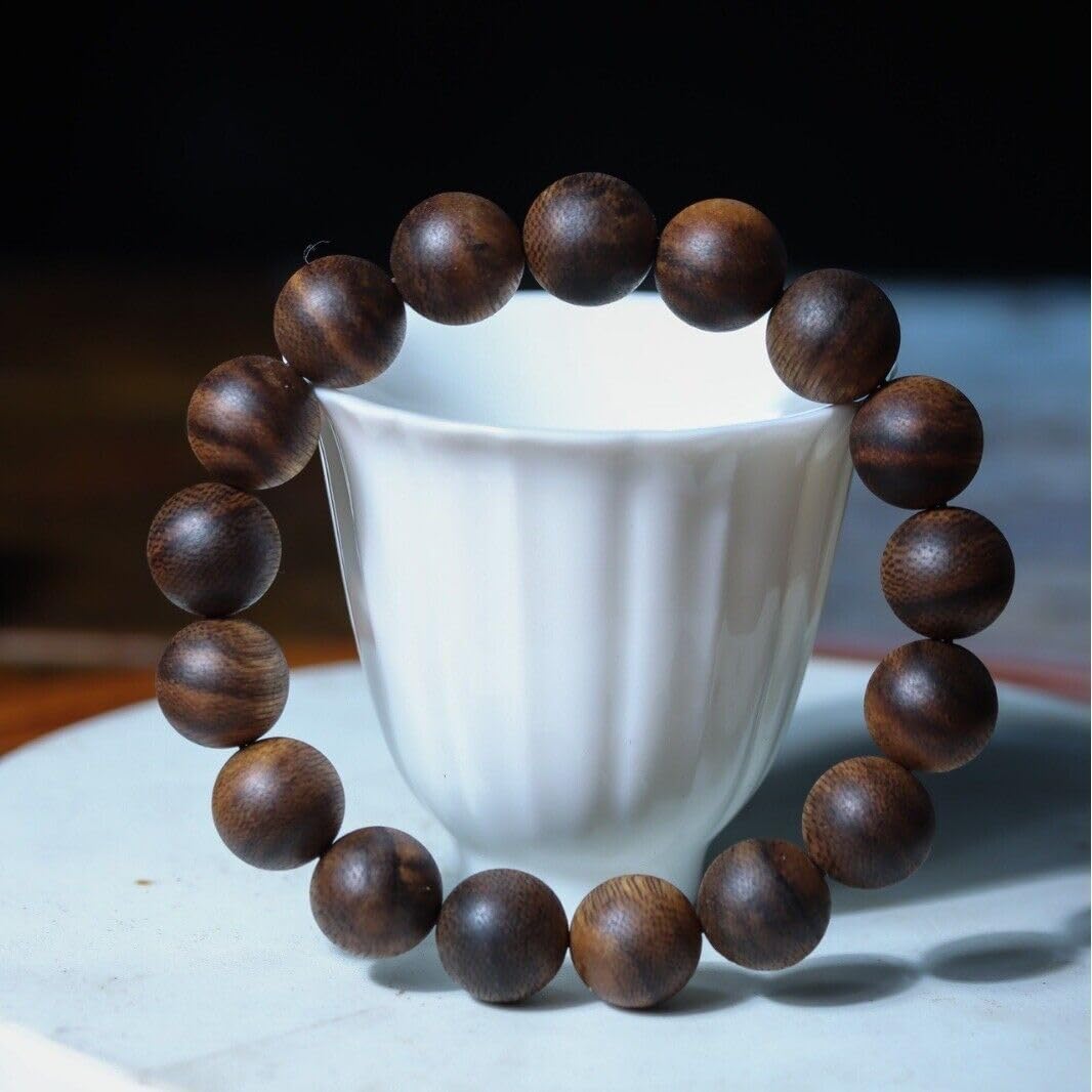 Agarwood 12mm Natural agarwood White Chess Sinking Flower Bead Strand Buddha Bead Rosary