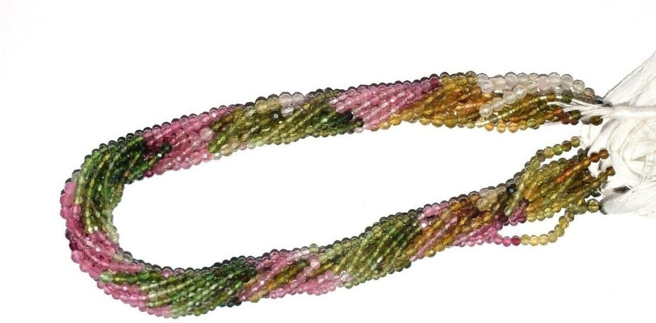 Multi Tourmaline Gemstone 3-3.5mm Rondelle Faceted Beads 12.5