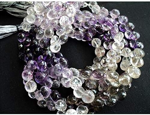 Rutilated Amethyst Beads, Amethyst Rutile, Faceted Onion Briolette Beads, 6mm Beads, 4.5 Inch Code-HIGH-48755