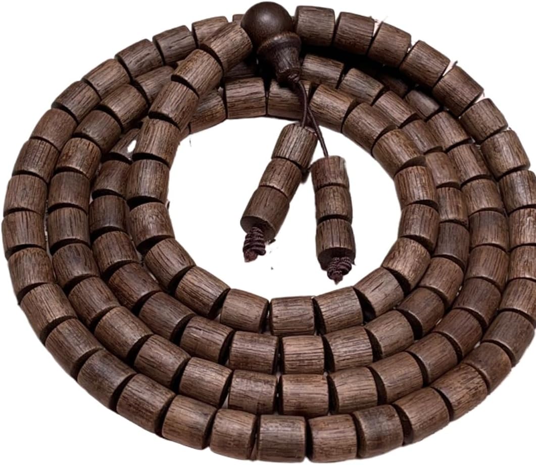 Vietnamese Nha Trang White agarwood Prayer Beads, Straight-Cut Bucket Beads 8mm*108 Pieces, Dense, Sweet, Cool and Water-Sinking Grade