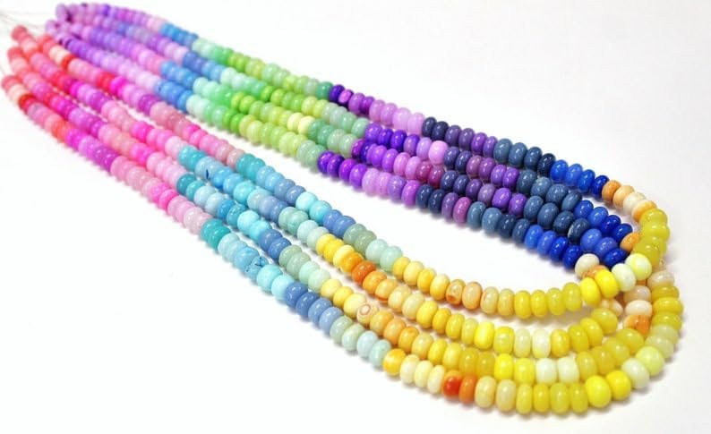 Natural Mulit Opal Rondelle Smooth Beads 7 mm to 9 mm 24 inch Long String Jewelry Making Gemstone Beads for Necklace Bracelet