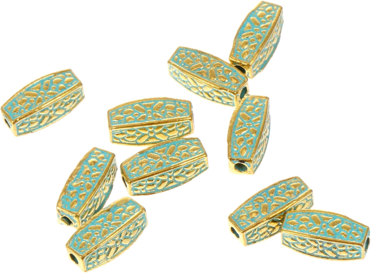 20 Pcs Beaded Beads for Crafts Craft Making Beads DIY Bracelet Beads Green Beads Charm Bracelet Beads Decor Jewelry Beads Beading Kits Tube Stone Loose Beads Kongzhu Necklace Alloy (Green 1.1X0.5CM)