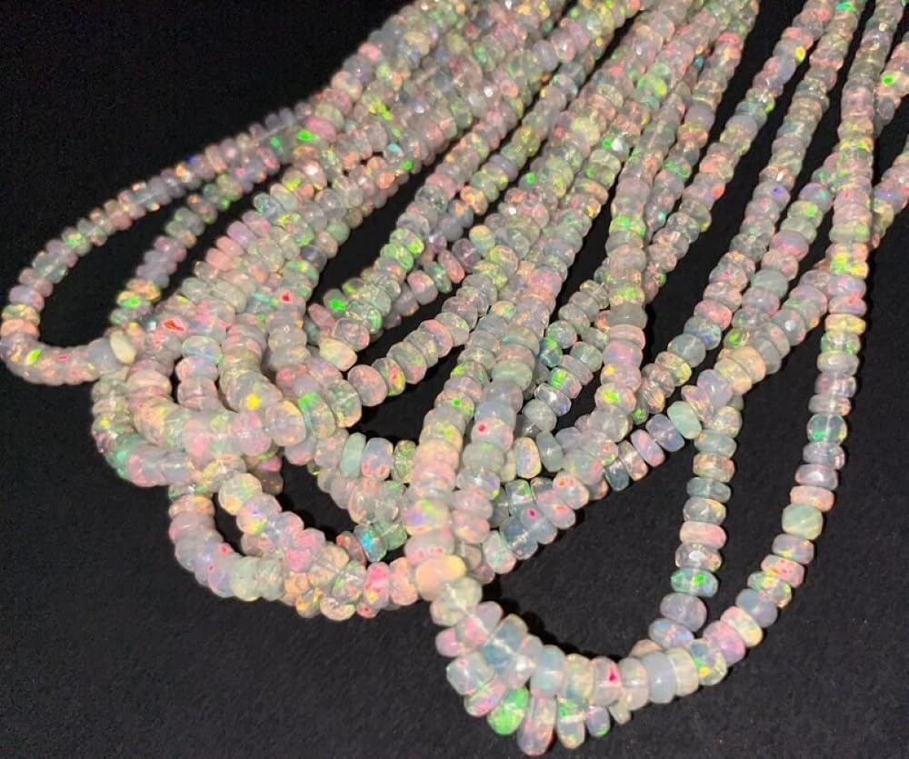 Ethiopian Opal Faceted Rondelle Beads 3-4mm Natural Opal Beads 16 Inches