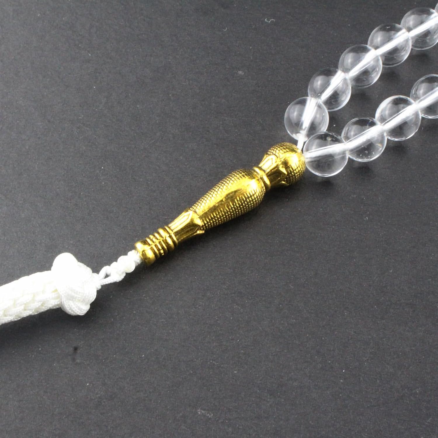 Muslims Islamic Dhikr Tasbeeh Tasbih Prayer Beads, 99 Crystal Clear Quartz Beads with Tassel