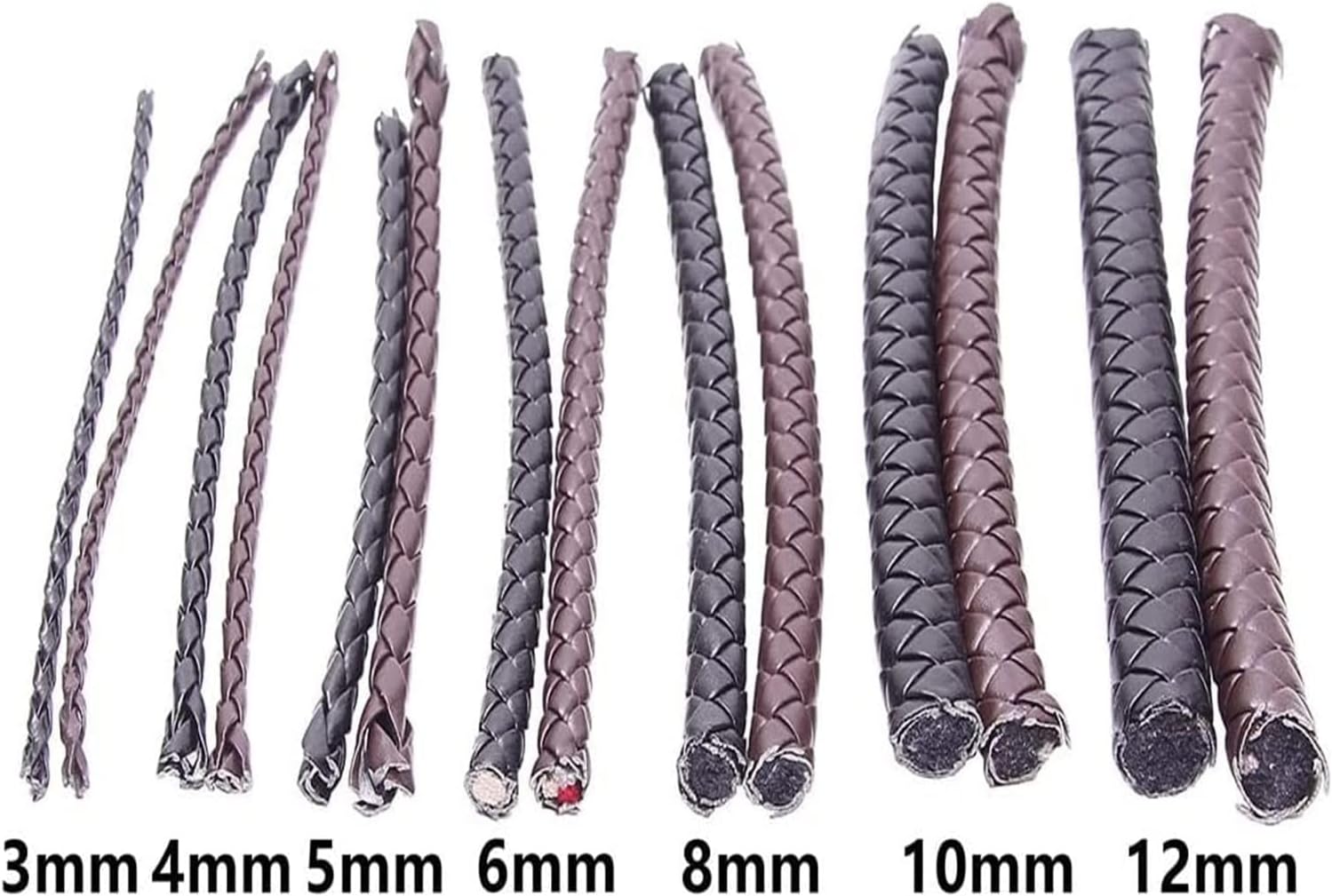 Fold Braided Leather Cord,10mm 12mm Round Leather Cord String DIY Necklace Bracelet Making Black Brown Braided PU Rope Jewelry Accessories, 1pcs (Color : Black, Size : 10mm 5m) ( Color : Brown , Size