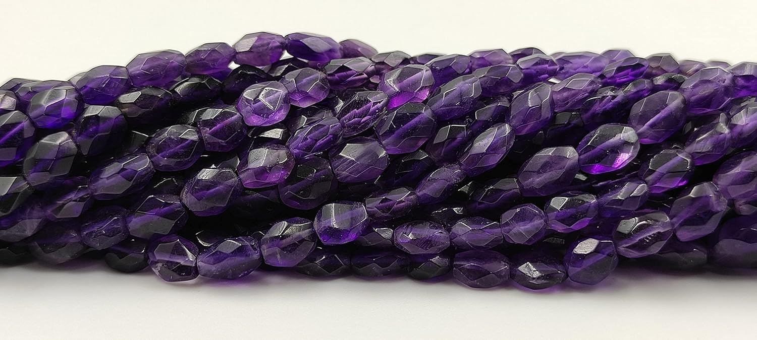 Hanumat Gems Lot of 10 Strands Natural Purple Amethyst Faceted Oval Shape Gemstone Beads,Amethyst Faceted Beads,Amethyst Oval Beads,5X7-6X9 MM Oval Beads,13 Inches Oval Beads Strand.