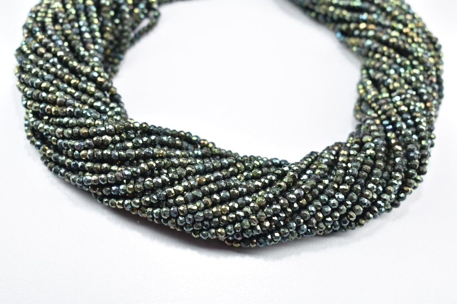 3mm Black Spinal Green Coated Rondelle Faceted Gemstone Beads 13 Inch 50 Strand CHIK-STRD-87375