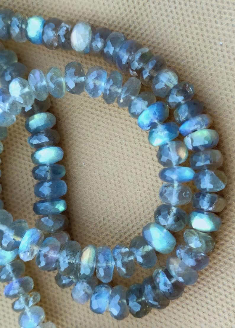 13 inch Strand of Natural gem Labradorite, 7-8mm rondelle Faceted Beads for DIY Jewelry Making. | Beads_05058