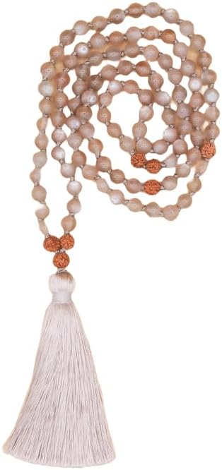 Natural gray Moonstone, rudraksh 8mm 108 Mala Beads, Spiritual, Meditation Beads, Reiki, Japa Mala, Buddhist Prayer Beads, Yoga Bracelet, healing beads LKMALA-RRGU-3765