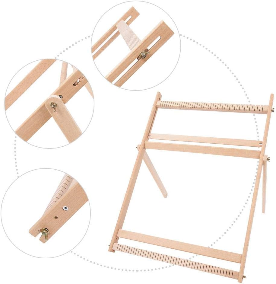 Weaving Looms with Stand, Wooden Multi-Craft Weaving Loom Kit Adjustable Weaving Frame Solid Wood Blanket Scarf DIY Loom Sewing Machine, for Handkerchiefs, Cup Holders, Drawstring Bags