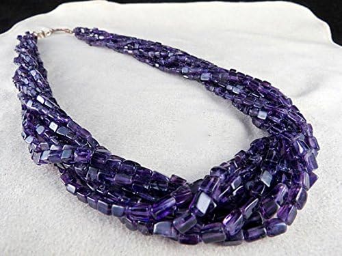 9 Line Natural AMETHYST Fancy Square BEADS NECKLACE 22 INCHES 9MM to 4MM