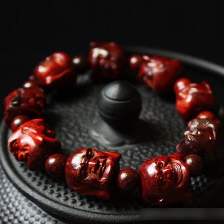 Mascot Wooden Crafts Wood Carving Art Wood Decoration Artwork 印度小叶紫檀 雕刻珠 人头珠 十八罗汉手串佛珠 喜怒哀乐四面佛(小叶紫檀18MM 四面)