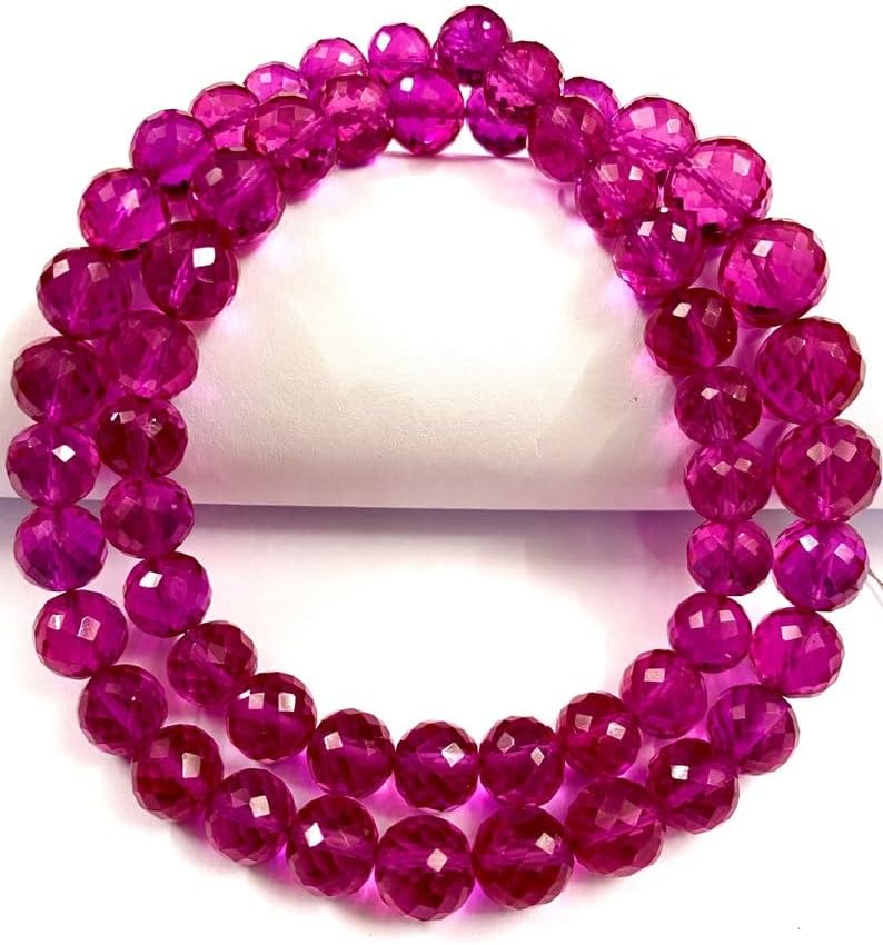 Natural Pink Spinel Round Faceted Beads 8x9-8x9mm 18 inch Long String Jewelry Making Gemstone Beads for Necklace Bracelet